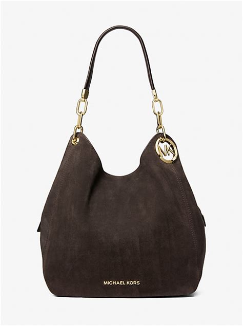 michael kors lillie black bag|lillie large suede shoulder bag.